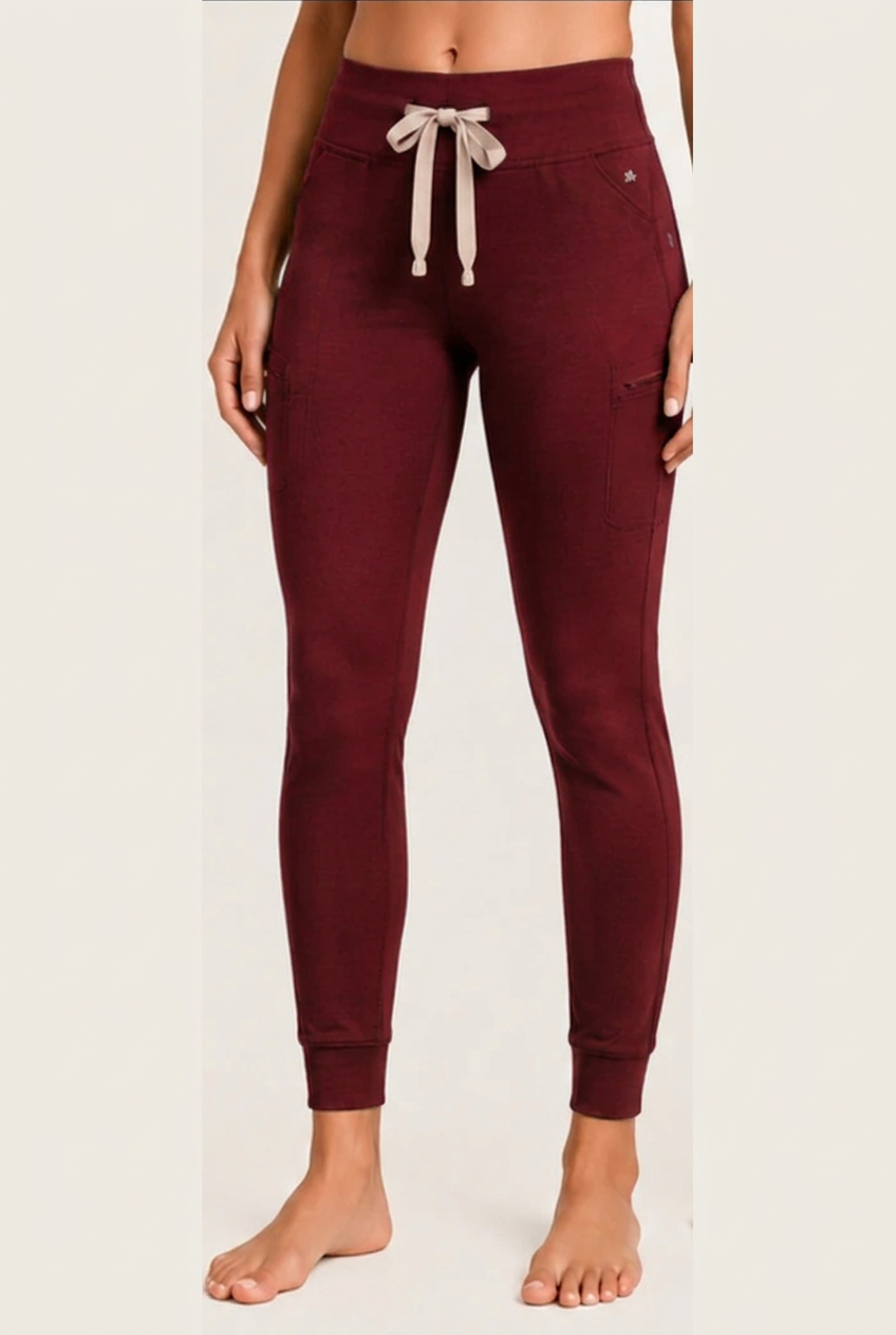 The Clover Legging in Vampire Red, shown from waistband to cuffed ankle
